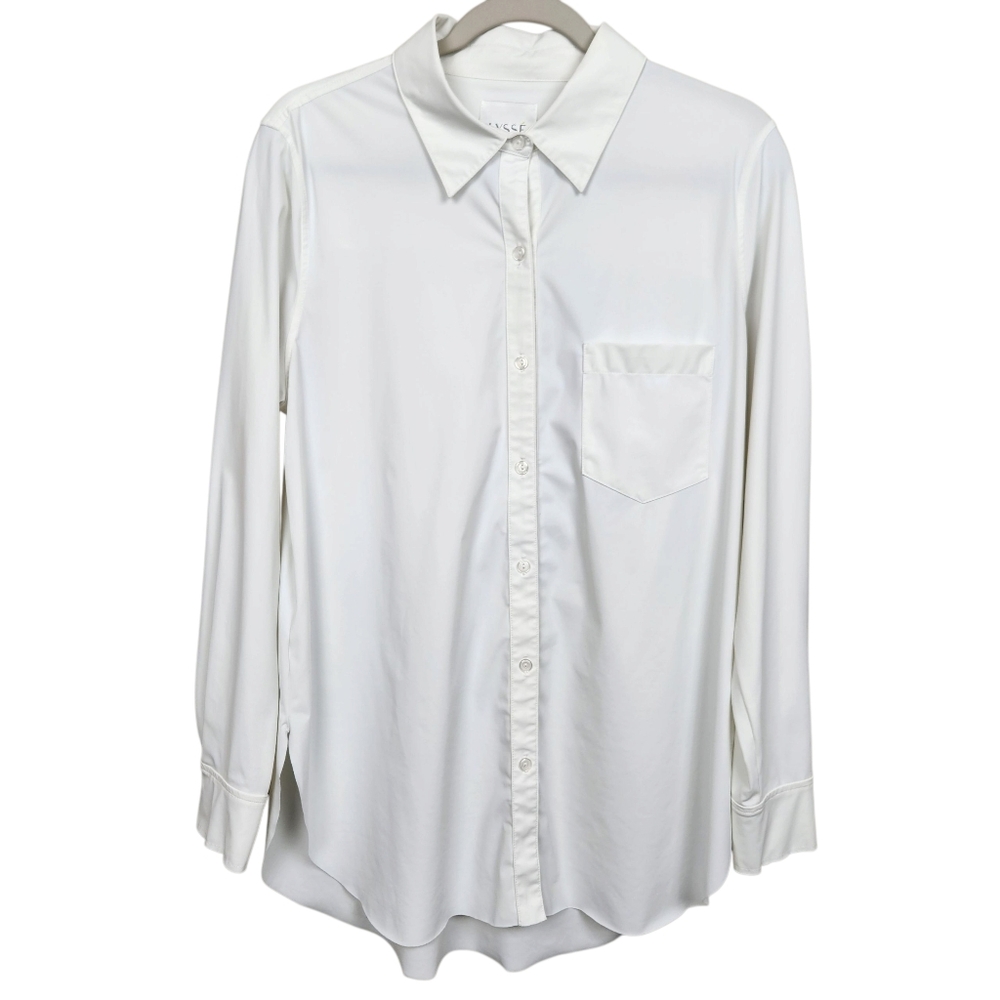 Lysse Schiffer White Microfiber Stretch Button Down Classic Shirt Womens Size M